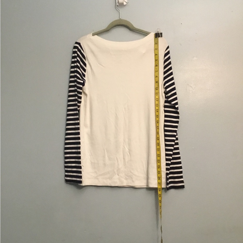 GAP White Top with Black Striped Sleeves